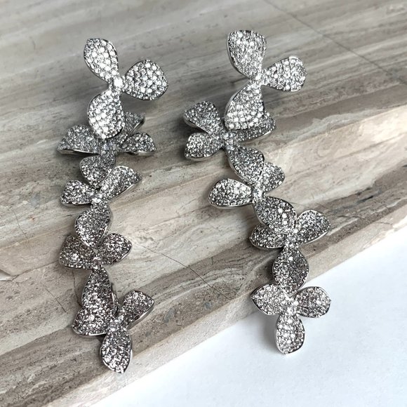 NEW ~ Anthropologie Shashi Cascading Pave Crystal Flower "Liz" Drop Earrings - Picture 11 of 12